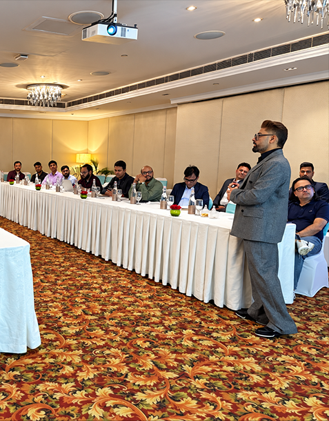Conference speaker presenting on stage